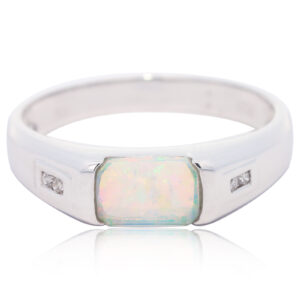 White Gold Blue Green Yellow Orange Pink Solid Australian Crystal Opal and Diamond Engagement Ring
