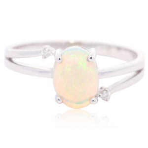 White Gold Blue Green Solid Australian Crystal Opal and Diamond Engagement Ring