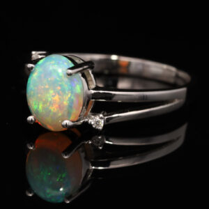 White Gold Blue Green Solid Australian Crystal Opal and Diamond Engagement Ring