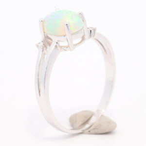 White Gold Blue Green Solid Australian Crystal Opal and Diamond Engagement Ring