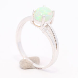 White Gold Blue Green Solid Australian Crystal Opal and Diamond Engagement Ring