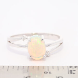 White Gold Blue Green Solid Australian Crystal Opal and Diamond Engagement Ring