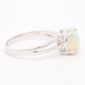 White Gold Blue Green Solid Australian Crystal Opal and Diamond Engagement Ring