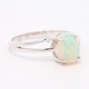 White Gold Blue Green Solid Australian Crystal Opal and Diamond Engagement Ring