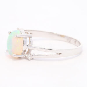 White Gold Blue Green Solid Australian Crystal Opal and Diamond Engagement Ring