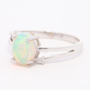 White Gold Blue Green Solid Australian Crystal Opal and Diamond Engagement Ring