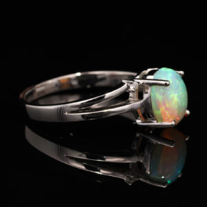 White Gold Blue Green Solid Australian Crystal Opal and Diamond Engagement Ring