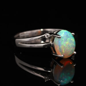 White Gold Blue Green Solid Australian Crystal Opal and Diamond Engagement Ring