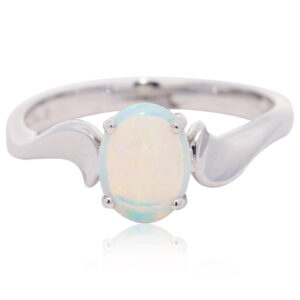 White Gold Blue Green Solid Australian Crystal Opal Engagement Ring