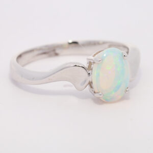 White Gold Blue Green Solid Australian Crystal Opal Engagement Ring