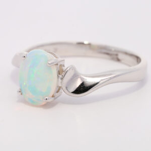 White Gold Blue Green Solid Australian Crystal Opal Engagement Ring