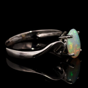 White Gold Blue Green Solid Australian Crystal Opal Engagement Ring