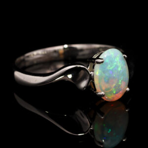 White Gold Blue Green Solid Australian Crystal Opal Engagement Ring