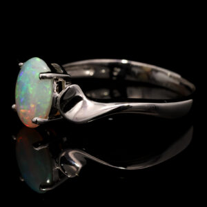 White Gold Blue Green Solid Australian Crystal Opal Engagement Ring