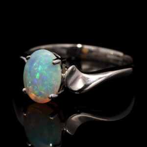 White Gold Blue Green Solid Australian Crystal Opal Engagement Ring