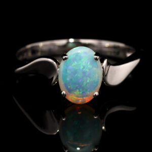 White Gold Blue Green Solid Australian Crystal Opal Engagement Ring