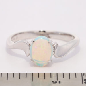 White Gold Blue Green Solid Australian Crystal Opal Engagement Ring