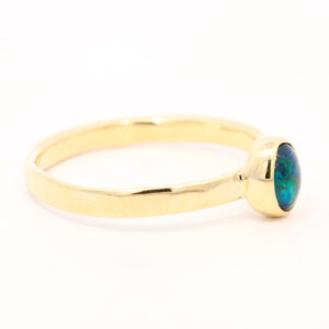 Yellow Gold Blue Green Solid Australian Black Opal Engagement Ring