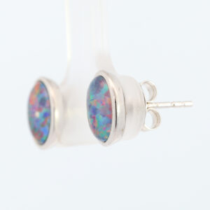 Sterling Silver Blue Green Red Yellow Orange Triplet Opal Earrings