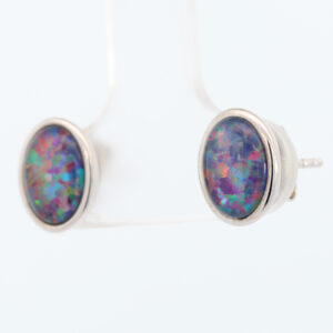 Sterling Silver Blue Green Red Yellow Orange Triplet Opal Earrings