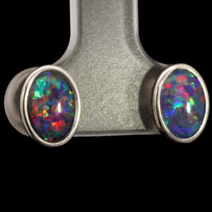 Sterling Silver Blue Green Red Yellow Orange Triplet Opal Earrings