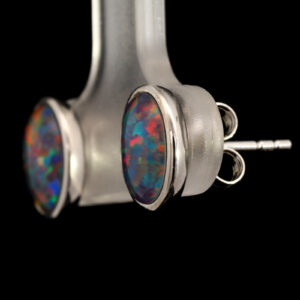 Sterling Silver Blue Green Red Yellow Orange Triplet Opal Earrings