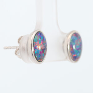 Sterling Silver Blue Green Red Yellow Orange Triplet Opal Earrings