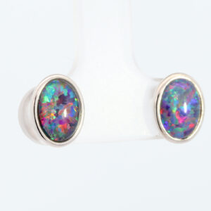 Sterling Silver Blue Green Red Yellow Orange Triplet Opal Earrings