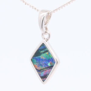 Sterling Silver Blue Green Yellow Orange Red Australian Doublet Opal Pendant Necklace