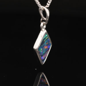 Sterling Silver Blue Green Yellow Orange Red Australian Doublet Opal Pendant Necklace