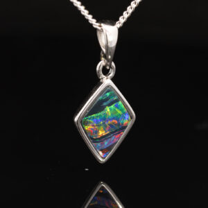 Sterling Silver Blue Green Yellow Orange Red Australian Doublet Opal Pendant Necklace