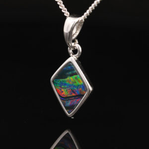 Sterling Silver Blue Green Yellow Orange Red Australian Doublet Opal Pendant Necklace