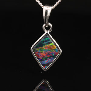 Sterling Silver Blue Green Yellow Orange Red Australian Doublet Opal Pendant Necklace