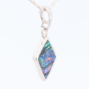 Sterling Silver Blue Green Yellow Orange Red Australian Doublet Opal Pendant Necklace