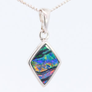 Sterling Silver Blue Green Yellow Orange Red Australian Doublet Opal Pendant Necklace