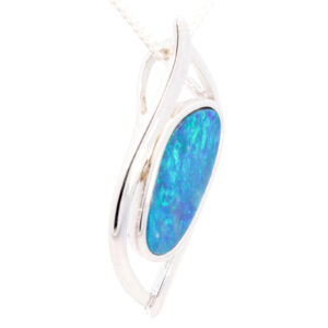 Sterling Silver Blue Green Australian Doublet Opal Pendant Necklace