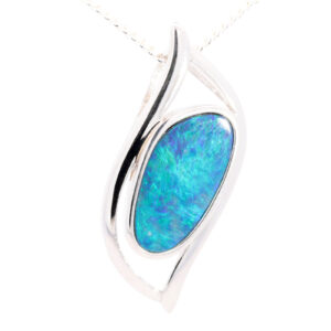 Sterling Silver Blue Green Australian Doublet Opal Pendant Necklace