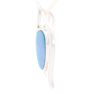 Sterling Silver Blue Green Australian Doublet Opal Pendant Necklace