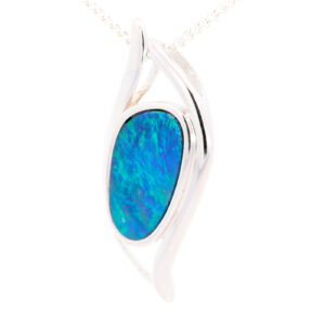 Sterling Silver Blue Green Australian Doublet Opal Pendant Necklace