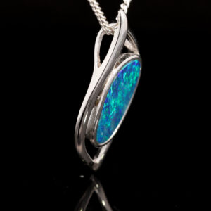 Sterling Silver Blue Green Australian Doublet Opal Pendant Necklace