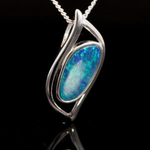 Sterling Silver Blue Green Australian Doublet Opal Pendant Necklace