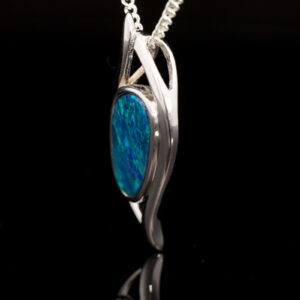 Sterling Silver Blue Green Australian Doublet Opal Pendant Necklace