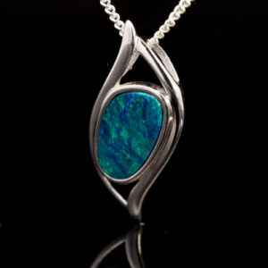 Sterling Silver Blue Green Australian Doublet Opal Pendant Necklace