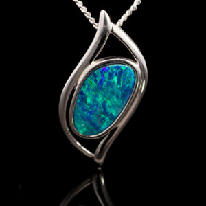 Sterling Silver Blue Green Australian Doublet Opal Pendant Necklace