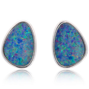 Sterling Silver Blue Green Orange Purple Australian Doublet Opal Earrings