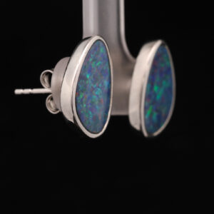 Sterling Silver Blue Green Orange Purple Australian Doublet Opal Earrings