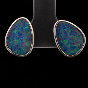 Sterling Silver Blue Green Orange Purple Australian Doublet Opal Earrings