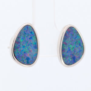 Sterling Silver Blue Green Orange Purple Australian Doublet Opal Earrings