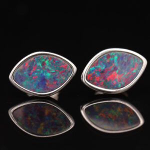 Sterling Silver Blue Green Orange Red Doublet Opal Earrings