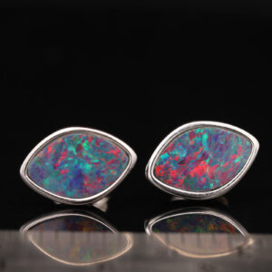 Sterling Silver Blue Green Orange Red Australian Doublet Opal Earrings